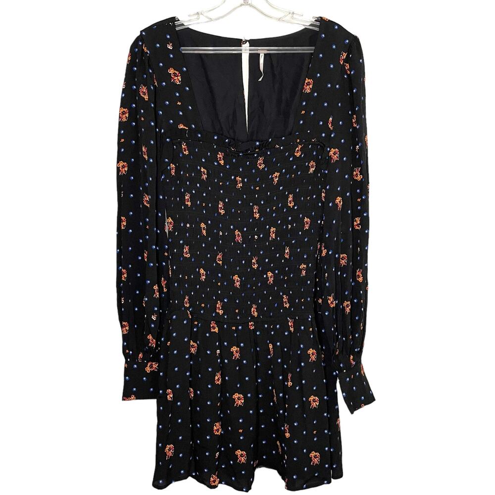Free People Womens Two Faces Mini Dress Sz S Drop Waist Black Floral Boho Fairy - Picture 3 of 13